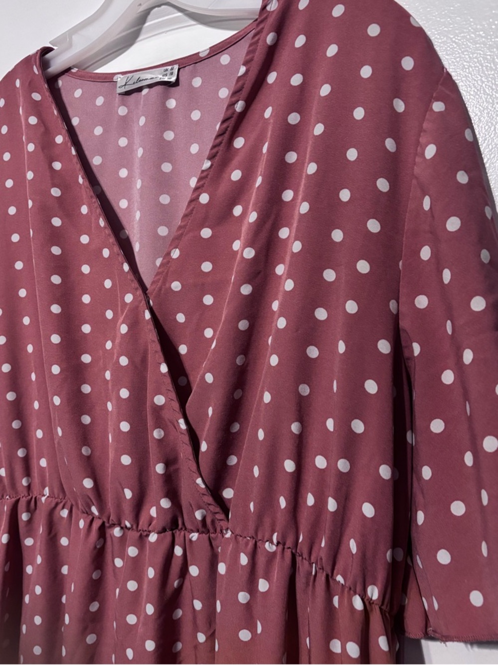 Polka Dot V-Neck Midi Dress in Dusty Rose - Picture 5 of 9